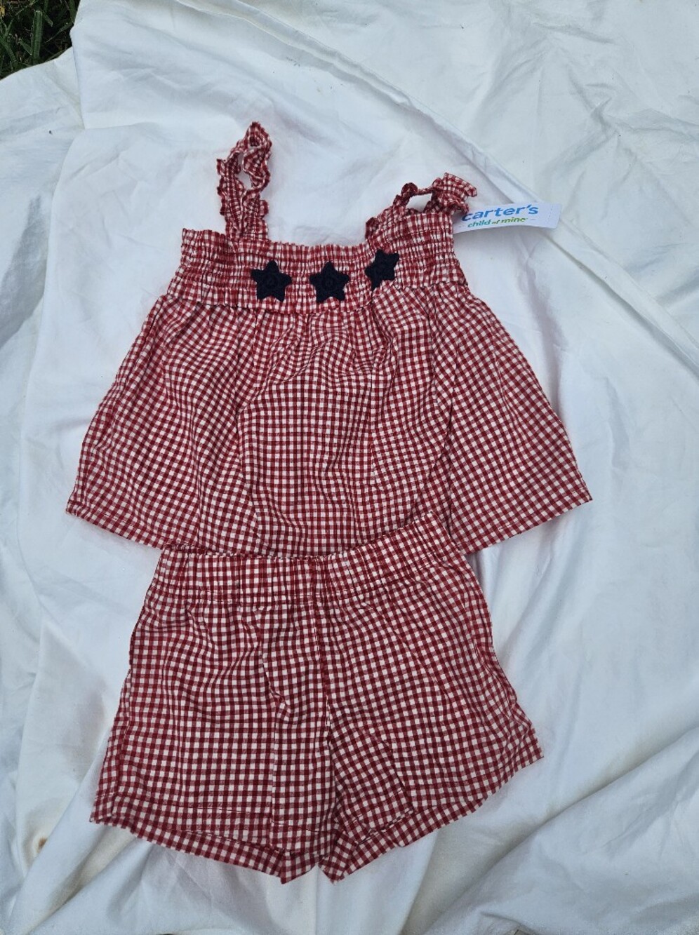 Carter's Red Gingham Two-Piece Shorts Set with Navy Star Accents Size 2T New